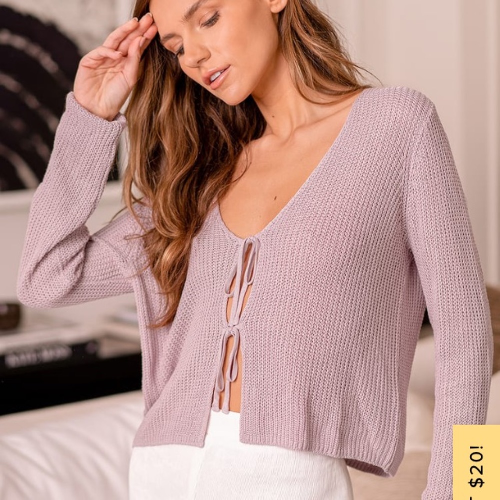 Always Know Me Lavender Tie-Front Long Sleeve Sweater Top